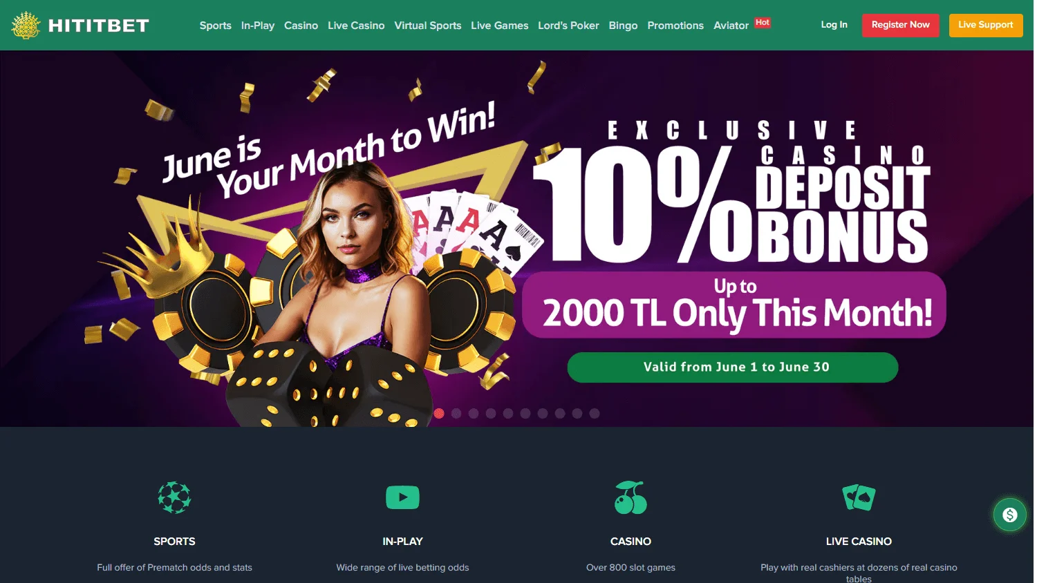 Hititbet casino lobby on desktop